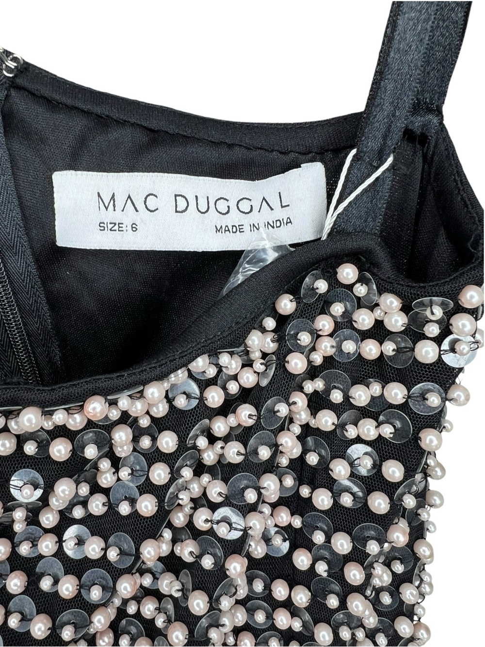 Mac Duggal Pearl Embellished Soft Tie One Shoulder Gown Size 6 Style #93735 NWT - Picture 8 of 10